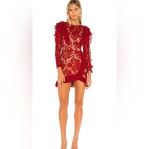 Majorelle Pamina‎ Mini Dress Rouge Red Lace Ruffle Long Sleeve Size Small NEW